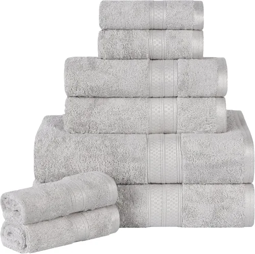 Superior Juego de 8 toallas de rayón de mezcla de algodón de bambú, para baño, gimnasio, spa, esenciales, incluye; 4 toallas faciales/paños de 13 x