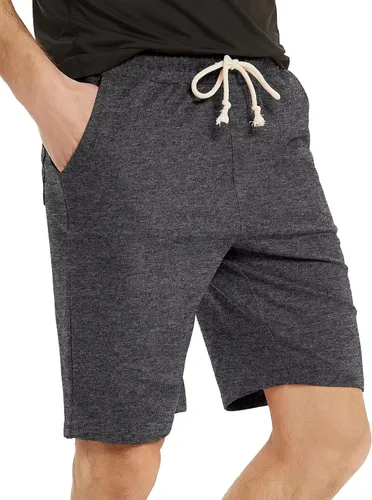 Zengjo Pantalones cortos deportivos para hombre con bolsillos, pantalones cortos de punto de algodón, pantalones cortos deportivos de 9 pulgadas con