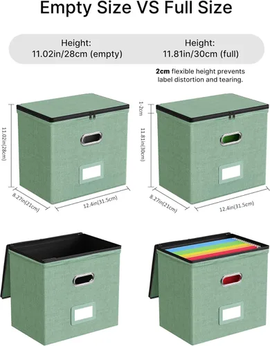 Miniatura 3 de Oterri Paquete de 2 cajas organizadoras de archivos con tapas, caja de archivos con bolsillos de malla, caja organizadora de documentos para Verde