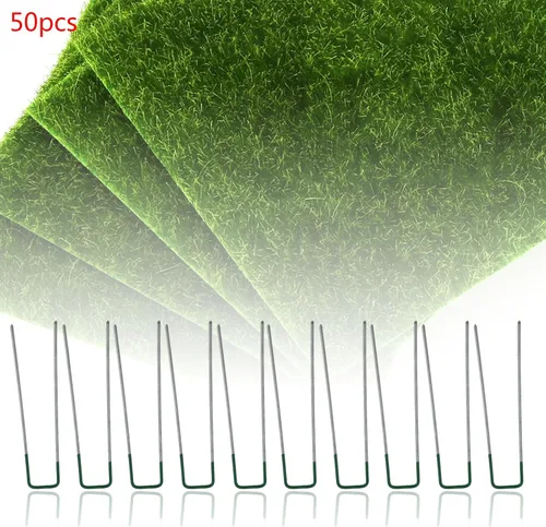 Miniatura 3 de 50 grapas de jardín medio verde en forma de U clavijas de césped artificial pasadores de césped de metal galvanizado