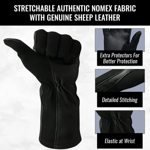 Miniatura 5 de Guantes de vuelo Nomex, guantes de trabajo de cuero para hombres, piel de oveja suave y duradera para conducción, vuelo, jardinería y caza