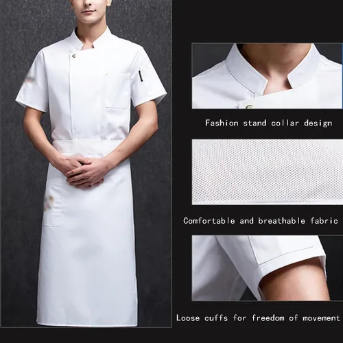Miniatura 4 de Unisex Short Sleeve Chef Coat Kitchen Chef Uniform with Pocket Shirt Chef Jacket Food Restaurant Work Clothes