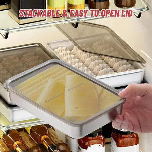 Miniatura 6 de BigKing Paquete de 2 recipientes para tocino, contenedor de queso para refrigerador, contenedor de carne para refrigerador, recipientes de acero