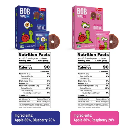 Miniatura 2 de Bob Snail Rollos de frutas – Arándanos y frambuesa, 50 unidades, aperitivos de frutas naturales, veganos, sin azúcar añadido, aperitivo para niños