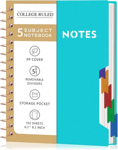 Miniatura 15 de CAGIE Cuadernos de espiral para trabajo escolar con pestañas divisorias extraíbles, cuaderno de 5 materias de 8.5 x 11 pulgadas, a rayas