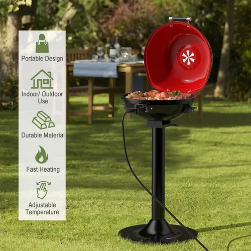 Miniatura 8 de Giantex Parrilla eléctrica para interiores y exteriores, parrilla portátil de 1600 W con rejilla antiadherente extraíble, temperatura ajustable, Rojo