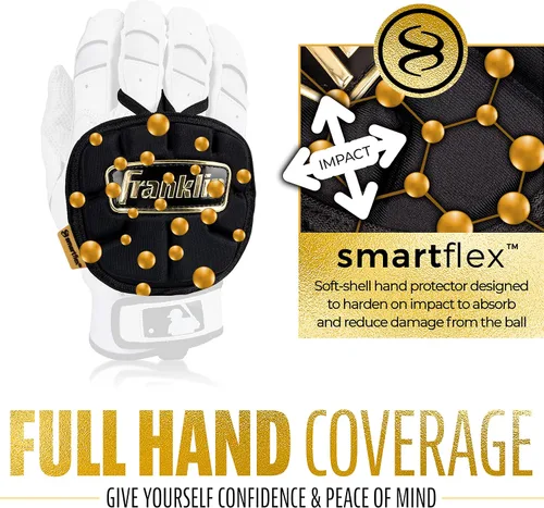 Miniatura 6 de Franklin Sports Guantes de Mano de Béisbol - Serie PRT LT Adulto - Escudo Protector de Mano para Bateadores Diestros y Zurdos Negro
