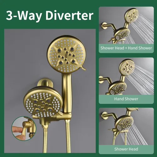 Miniatura 3 de Juego de grifo de ducha de 3 manijas, sistema de ducha con boquilla de bañera, juego de grifo de bañera, juego combinado de cabezal de ducha, Oro