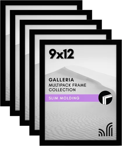 Miniatura 28 de Americanflat Portarretratos de 3 x 5 con plexiglás pulido, juego de 5 unidades, colección Galleria, marcos para mesa y pared, color negro