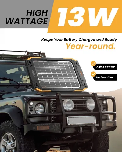 Miniatura 2 de BALDR Cargador de batería solar de 12 V, mantenedor de batería de doble cara impermeable de 13 W, cargador de goteo IP67 MPPT para automóvil, Negro
