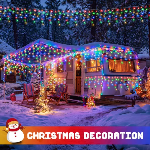 Miniatura 7 de JMEXSUSS 400 luces LED de Navidad de carámbano de 38.8 pies con control remoto, tira de luces multicolor para exteriores enchufables, 8 modos