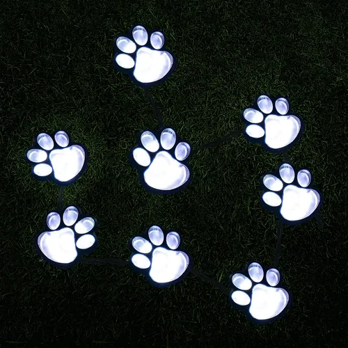 Luces solares con estampado de patas de 16.8 pies, tira de luces solares para perros y gatos (juego de 8) para exteriores, impermeable, decoración