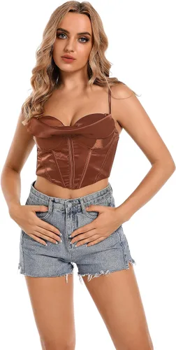 Miniatura 4 de Wiltilky Sujetador sexy para el pecho, corsé corto, top de moda con tirantes delgados, camiseta sin mangas para mujer