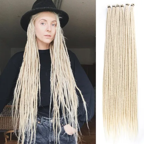 Miniatura 59 de Leeven Extensiones de rastas grises de 40 hebras de 18 pulgadas con terminación única hechas a mano, extensiones de rastas suaves de 0.6 cm