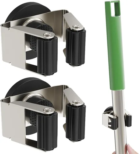 Miniatura 11 de ULIBERMAGNET Soporte Magnético para Trapeador y Escoba, Soporte Magnético de Servicio Pesado Móvil para Escobas, Colgador Antideslizante Montado