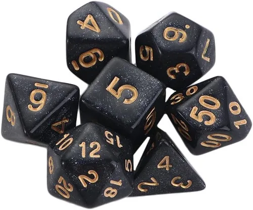 Juego de 7 piezas de dados poliédricos con purpurina Star Shine D4 D6 D8 D10 D% D12 D20 Juego Juguetes Jugando Juegos Glitter Galaxy Dices (negro