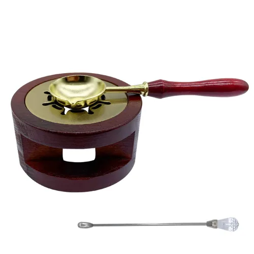 Kit de calentador de sellos de cera, herramienta de horno, soporte calentador de sello de cera con cuchara y kit de varilla agitadora para sello de