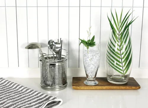 Miniatura 5 de LENITH Soporte redondo para utensilios de cocina de acero inoxidable – Base pesada para estabilidad – Utensilios de cocina con divisor extraíble