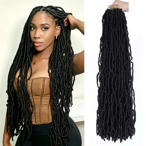 Miniatura 14 de 6 Paquetes Soft Locs Cabello de Ganchillo Pre Looped Faux Locs Trenzas de Ganchillo Goddess Locs Dreadlocs Cabello Sintético Para Mujeres Negras 1b