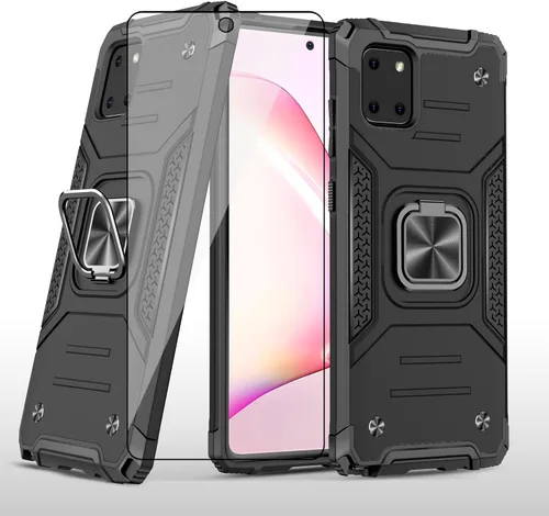 Asuwish Funda para teléfono Samsung Galaxy Note 10 Lite con protector de pantalla de vidrio templado y soporte de anillo delgado híbrido protector