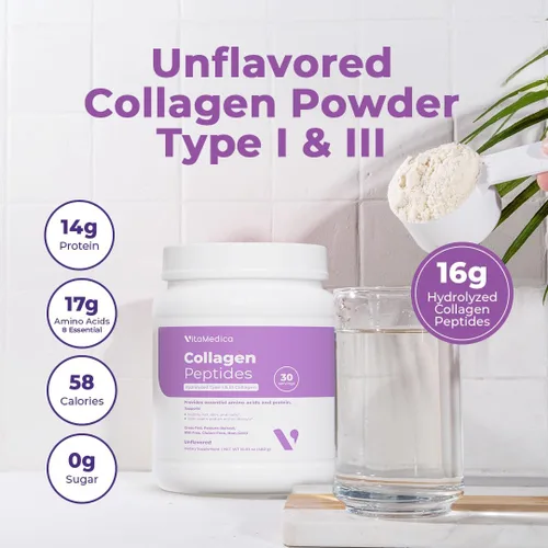 Miniatura 3 de VitaMedica Polvo de péptidos de colágeno para mujeres y hombres – Cabello saludable, piel, uñas, huesos y articulaciones – Tipos hidrolizados I