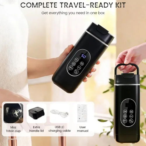 Miniatura 7 de Licuadora personal portátil, recargable por USB con 12 cuchillas de acero inoxidable, mini licuadora para batidos, viajes, gimnasio y aventuras al