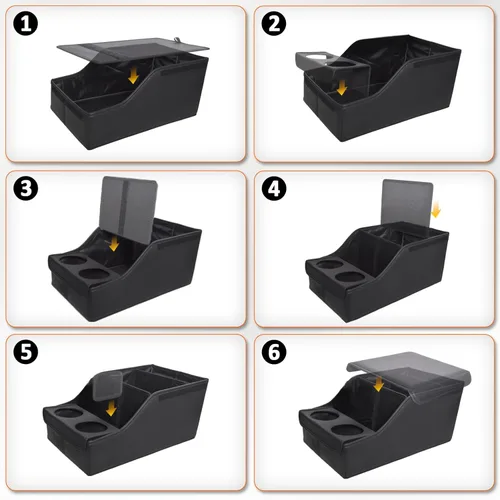 Miniatura 8 de Organizador de asiento trasero para automóvil, organizador de asiento medio con 4 compartimentos de almacenamiento, 2 portavasos, asiento trasero