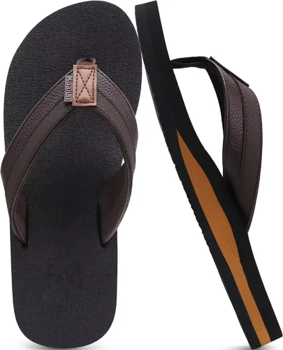 KuaiLu - Sandalias tipo pata de gallo para hombre, con soporte de arco, correa de cuero y base de almohadilla de espuma de yoga