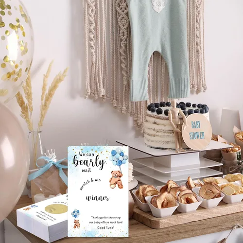 Miniatura 6 de Affrolling 100 tarjetas para raspar con diseño de oso para baby shower, para invitados, We Can Bearly Wait, agradecimiento, revelación de género