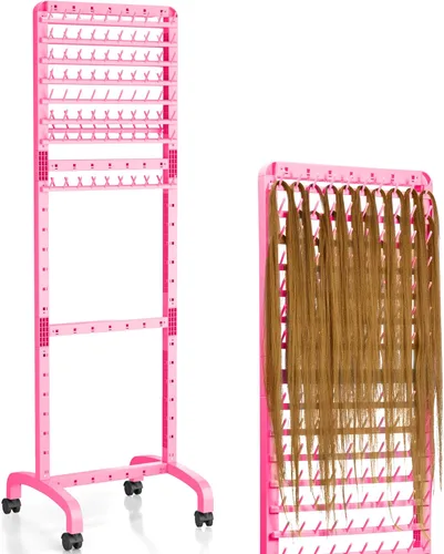 Miniatura 9 de Yumkfoi Estante ajustable para trenzar para el cabello, 160 clavijas, soporte de doble cara para trenzar, estante de trenzas de altura ajustable