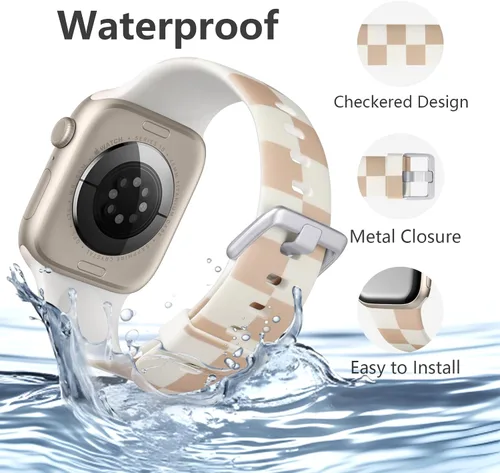 Miniatura 4 de Laffav Compatible con Apple Watch Bandas de 42mm 41mm 40mm 38mm para Mujeres y Hombres, Pulseras de Silicona Suave con Patrón Impreso Indeleble