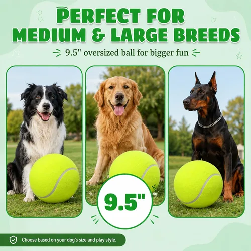 Miniatura 5 de INSUM Pelota de tenis gigante de 9.5 pulgadas, pelota de juguete grande para perros para jugar al aire libre, cumpleaños para perros grandes, ideal