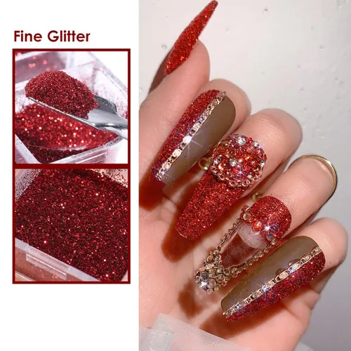 Miniatura 6 de Juego de 6 cajas de lentejuelas con purpurina para arte de uñas, polvo de diamante de cristal rojo, 3D, holográfico, escamas brillantes, juego