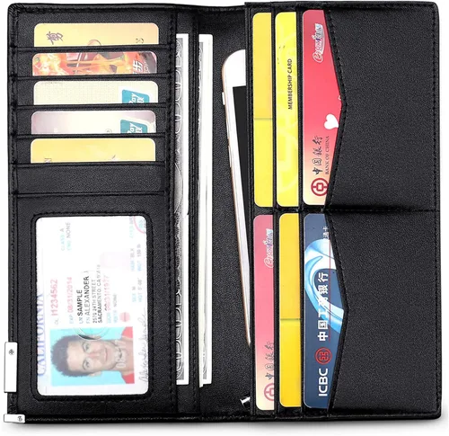 Miniatura 2 de Huztencor Carteras largas para hombre, billetera plegable de cuero con bloqueo RFID y cremallera, Cartera RFID