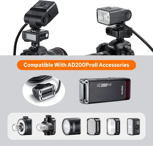 Miniatura 4 de Godox EC200 II - Cabezal de extensión para flash Godox AD200Pro II, extensor de cabeza de 200 W con cable de extensión de 2M, zapata fría de metal