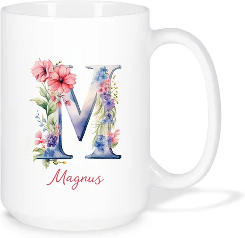 Miniatura 8 de Taza de café personalizada de la letra A del alfabeto, Taza de café blanca con nombre personalizado único, Taza inicial de monograma floral