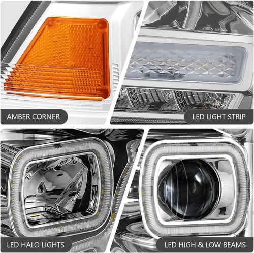Miniatura 4 de DNA MOTORING Par de faros LED compatibles con Ram 1500 2500 3500 13-18, luces de proyector de haz alto y doble bajo, LED Switchback, cromado
