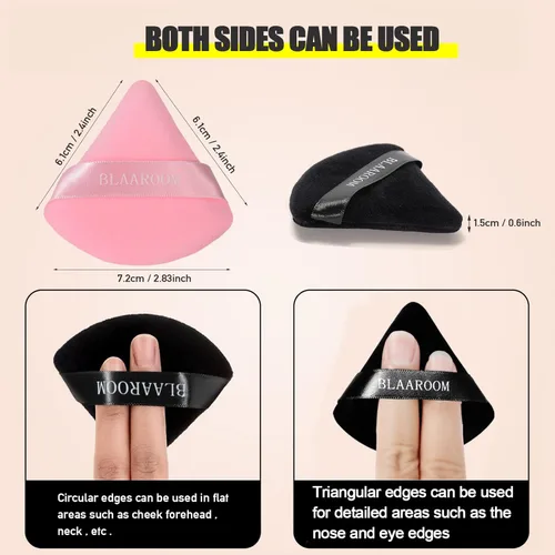 Miniatura 5 de 6 piezas de maquillaje facial de terciopelo suave triangular, para polvo suelto, polvo mineral, polvo corporal, base cosmética húmeda y seca, Negro