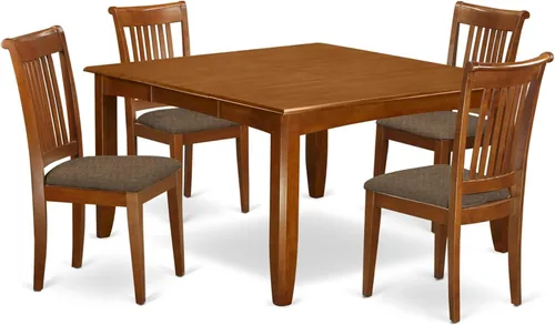 East West Furniture PFPO5-SBR-C - Juego de mesa de cocina de 5 piezas para 4 personas, incluye una mesa de comedor cuadrada con hojas de mariposa y