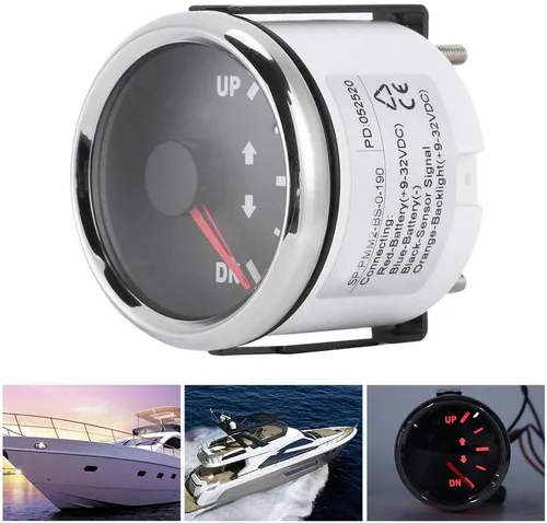 Miniatura 7 de Indicador de inclinación de ajuste de barco de 2.047 in 0 190ohm con retroiluminación roja para motores marinos y grupos electrógenos Dial Marco
