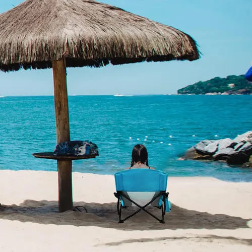 Miniatura 7 de Oileus Silla de playa baja para tienda de campaña/refugio/campamento/al aire libre/mochilero al aire libre, sillas reclinables plegables con soporte
