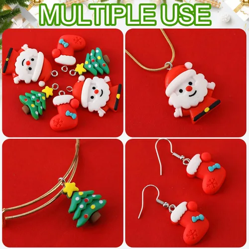 Miniatura 4 de Remuuly 60 dijes de Navidad de hombre de jengibre, Papá Noel, muñeco de nieve, resina, pingüino, dijes de resina de Navidad para hacer joyas