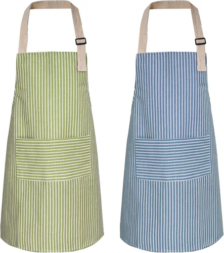 Miniatura 8 de ATROPOS Paquete de 2 delantales para mujer con bolsillos, delantales de cocina impermeables para mujer, delantales ajustables para chef, delantales