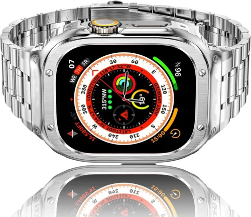 Miniatura 15 de HASLFM - Correa de reloj de acero inoxidable con funda compatible con Apple Watch Series 6, 5, 4, SE3/2/1 (1.732 pulgadas), serie 3, 2, 1