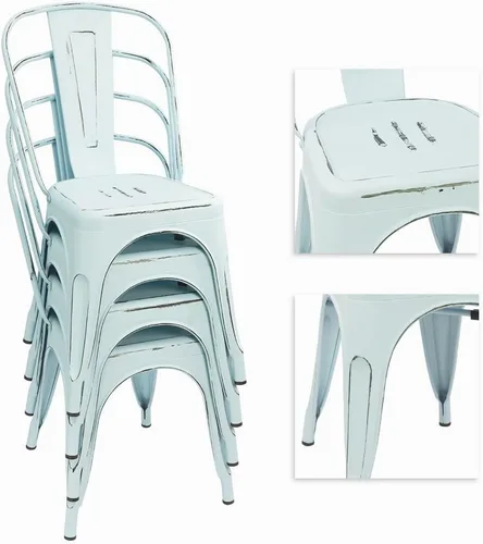 Miniatura 4 de Devoko Sillas de metal para interiores y exteriores, estilo envejecido, sillas de comedor y cocina, sillas laterales apilables con respaldo, juego