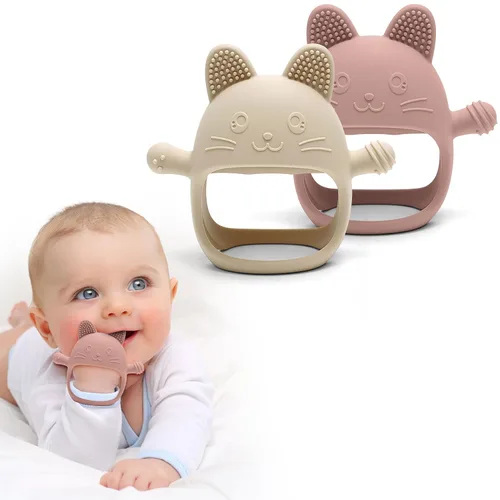 Miniatura 2 de HippoBaby Mordedor de mano de conejo, paquete de 2 – Juguetes de dentición de silicona para bebés, niños pequeños y recién nacidos – 100% grado