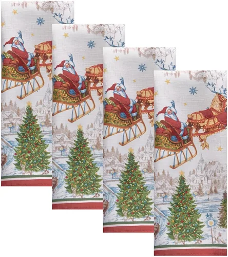 Miniatura 10 de Elrene Home Fashions Manteles Individuales de Tela Santa Snowy Sleighride, Decoración de Mesa de Navidad, 13" An x 19" L, Juego de 4