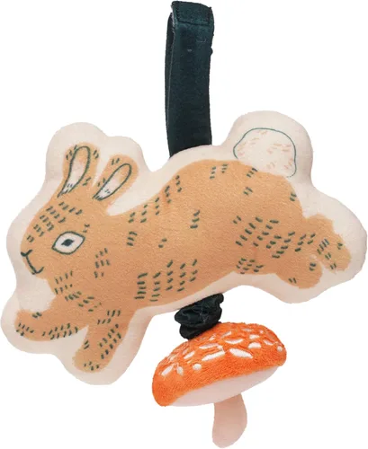 Manhattan Toy - Conejo de botón con nana de Brahm's Lullaby, juguete musical de tracción con campana para bebé y asa de tela ajustable para