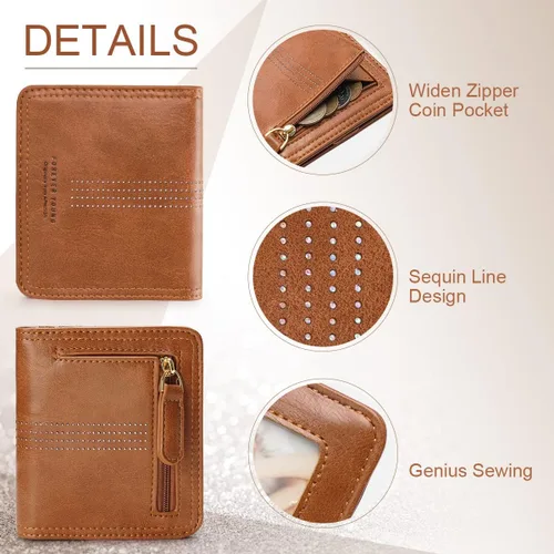 Miniatura 4 de APHISON Billetera para mujer, delgada y pequeña, cartera RFID para mujer, 01A125marrón2, Compacto