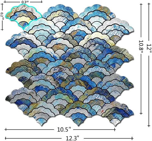 Miniatura 2 de XUANINY 11 hojas de azulejos autoadhesivos para salpicaduras de metal, mosaico de aluminio en forma de nube adhesivo 3D para decoración de pared